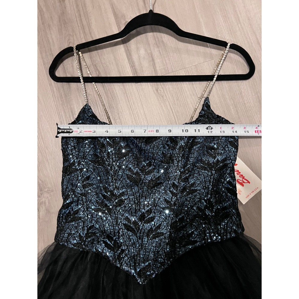 Vintage 90s Bari Jay Sequin Tulle Ball Gown Teal Black Prom Formal Dress Sz 3/4 - Picture 9 of 14